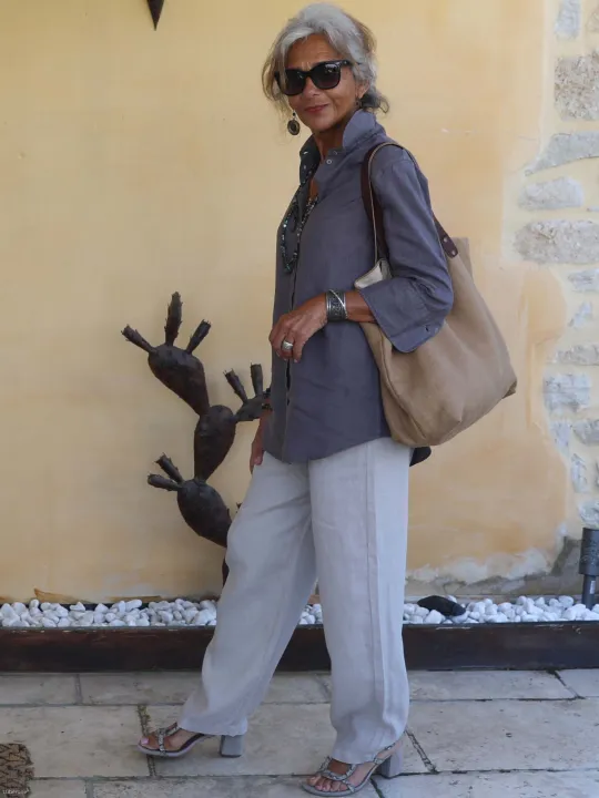 chemise-lin-femme-manche3/4-taupe-face