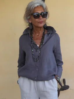 chemise-lin-femme-manche3/4-taupe-zoom