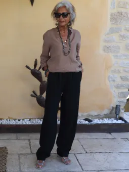 pantalon-lin-noir-élastique