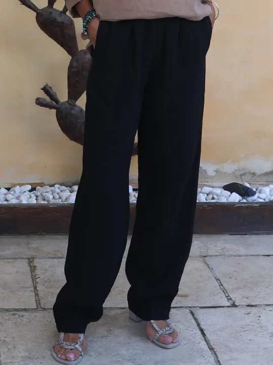 pantalon-lin-noir-élastique-zoom