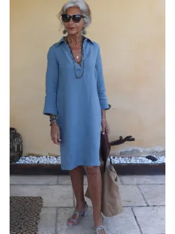 Robe en lin avec col gris