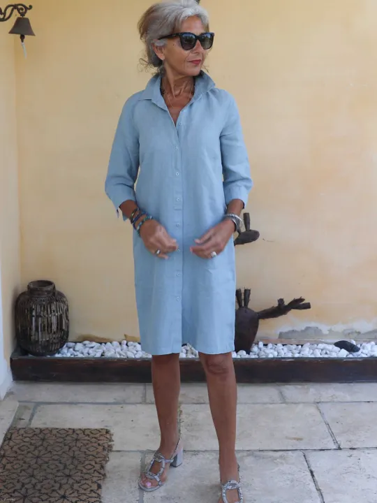 Robe chemise en lin gris d'eau