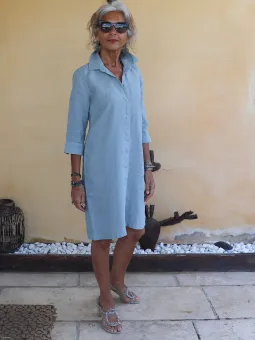 Robe chemise en lin gris d'eau face