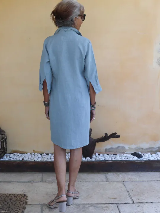 Robe chemise en lin gris d'eau dos