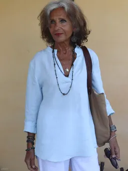 Top en lin bleu ciel manche 3/4