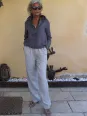 Pantalon lin beige élastique