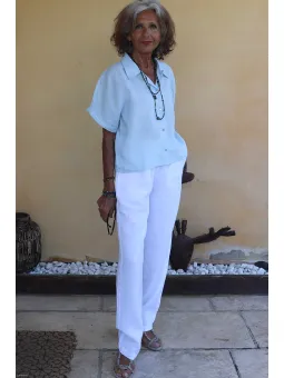 chemise manche courte femme bleu ciel