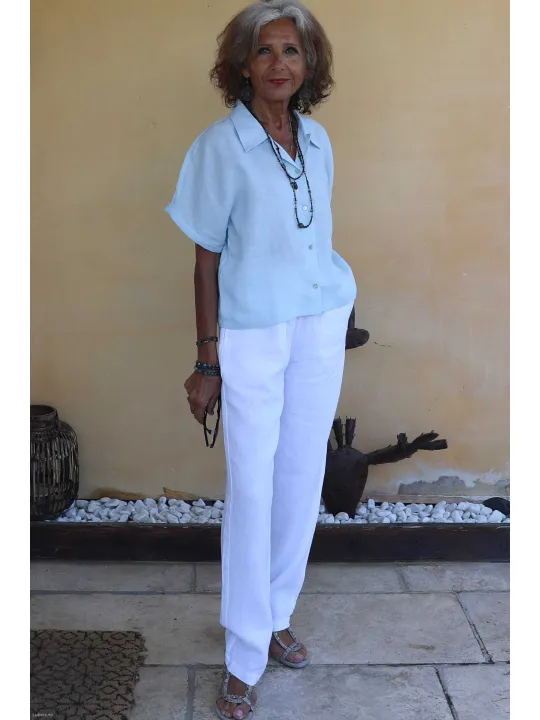 chemise manche courte femme bleu ciel