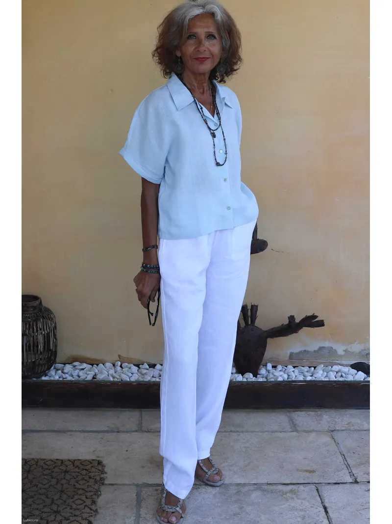 chemise manche courte femme bleu ciel