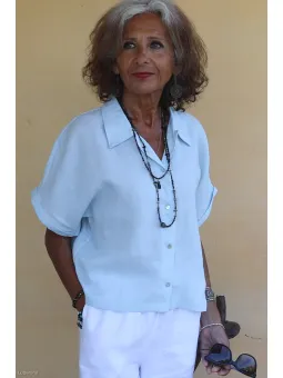 chemise manche courte femme bleu ciel zoom