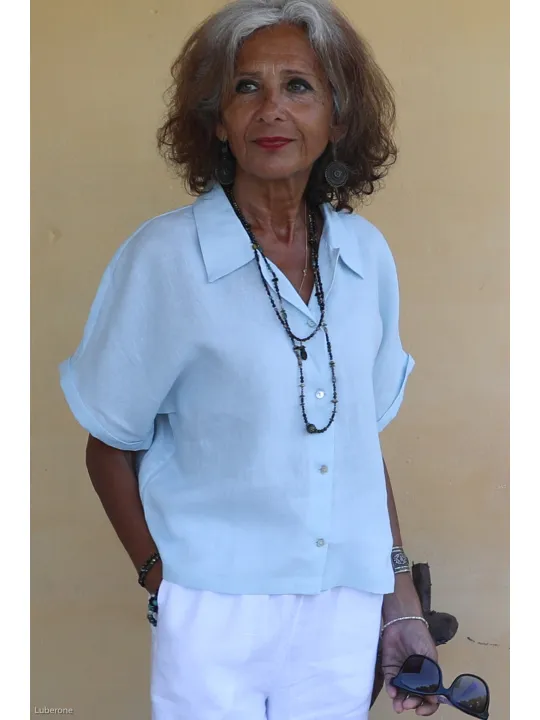 chemise manche courte femme bleu ciel zoom