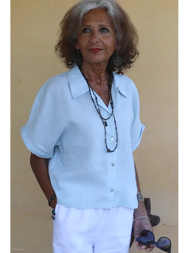 chemise manche courte femme bleu ciel zoom
