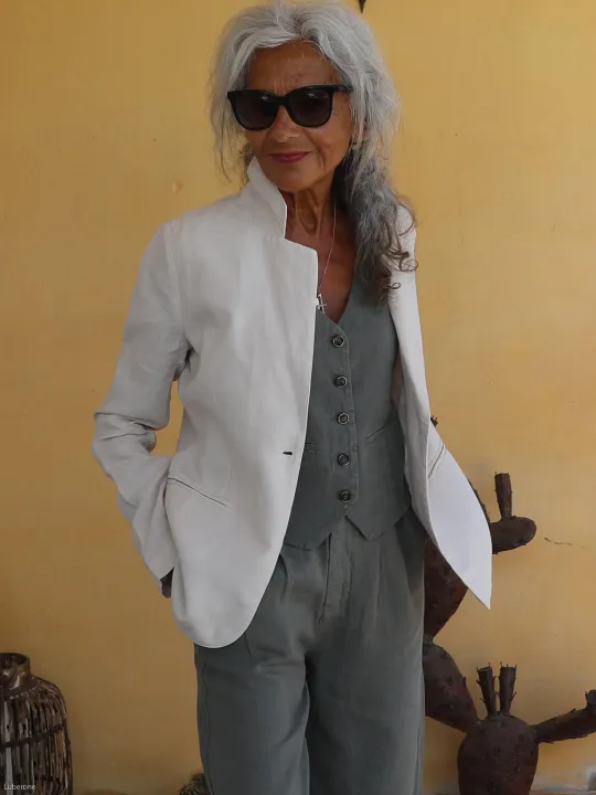 veste en lin pour femme coupe droite élégante