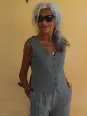 Very lightweight khaki linen vest for women, perfect for summer