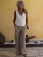 Women's sand-colored linen vest (front view)