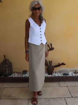 Very lightweight white linen vest for women, perfect for summer