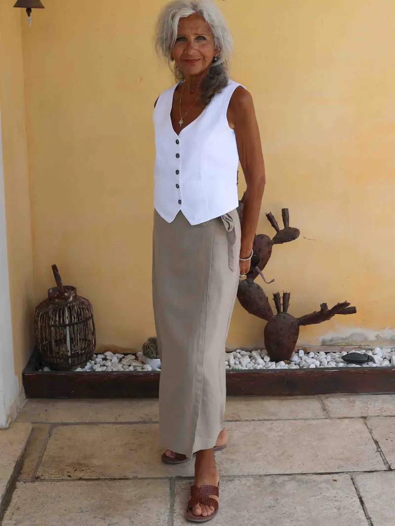 jupe en lin portefeuille beige casual