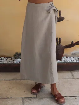 beige wrap linen skirt (detail)