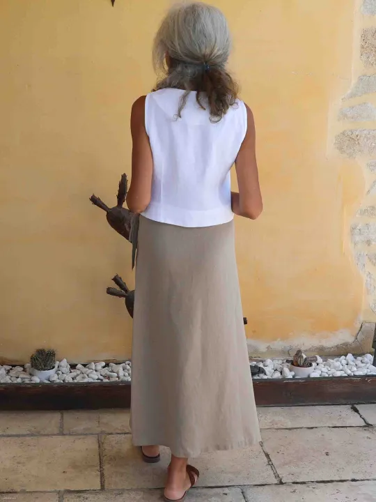 beige wrap linen skirt (view from the back)