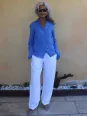 chemise en lin pour femme manche longue bleu roi