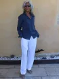 chemise en lin pour femme manche longue en marine idéale pour l'été