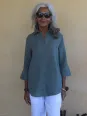 Women's khaki linen shirt with three-quarter sleeves