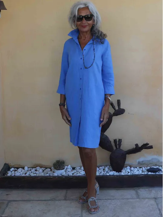 royal blue linen shirt dress