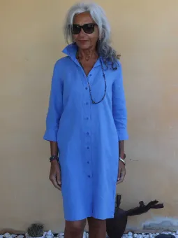 Royal blue linen shirt dress with back detail