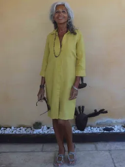 Yellow linen shirt dress