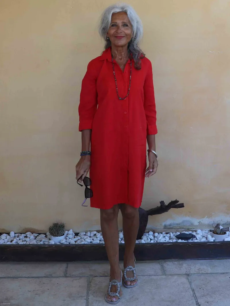 robe chemise en lin rouge