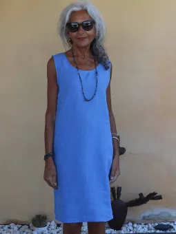 robe en lin sans manche en bleu roi casual
