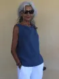 top en lin sans manche pour femme couleur marine