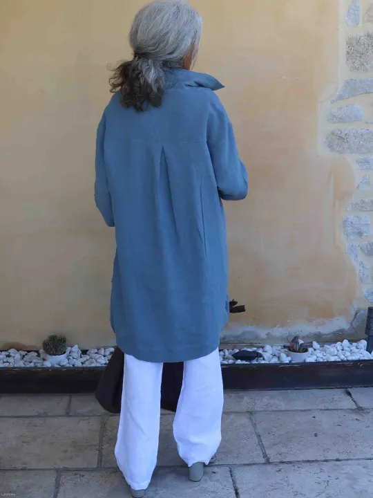 Robe trapèze en lin gris vue dos