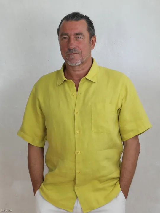chemise-lin-homme-manches-courtes-jaune-col