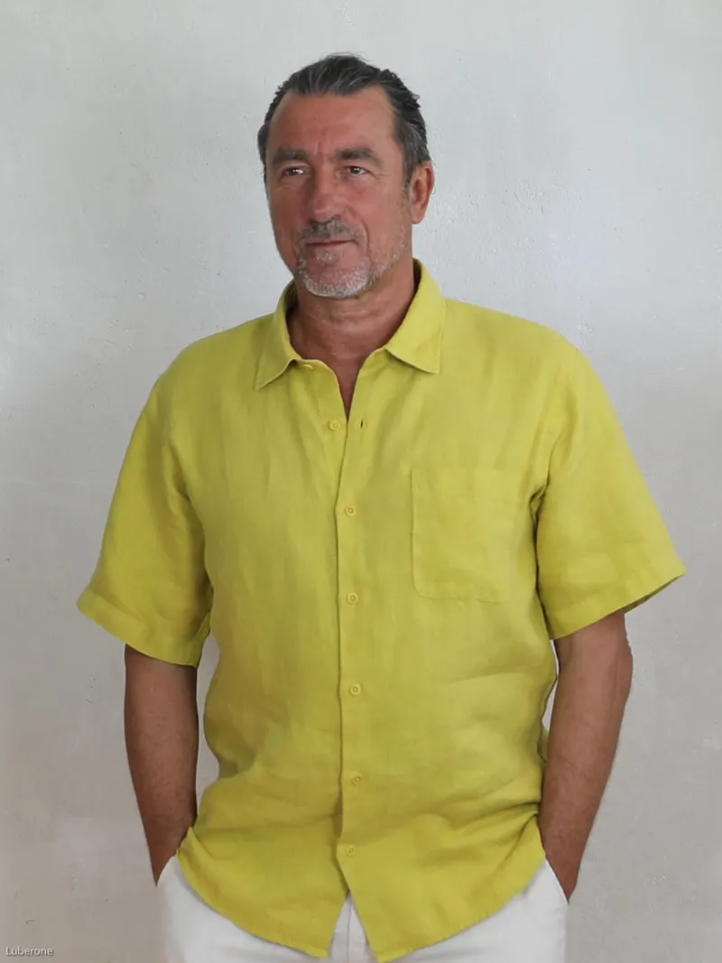 chemise-lin-homme-manches-courtes-jaune-col