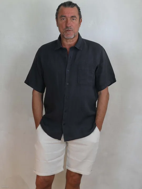 chemise-lin-homme-manches-courtes-anthracite-face