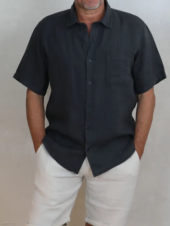 chemise-lin-homme-manches-courtes-anthracite-detail