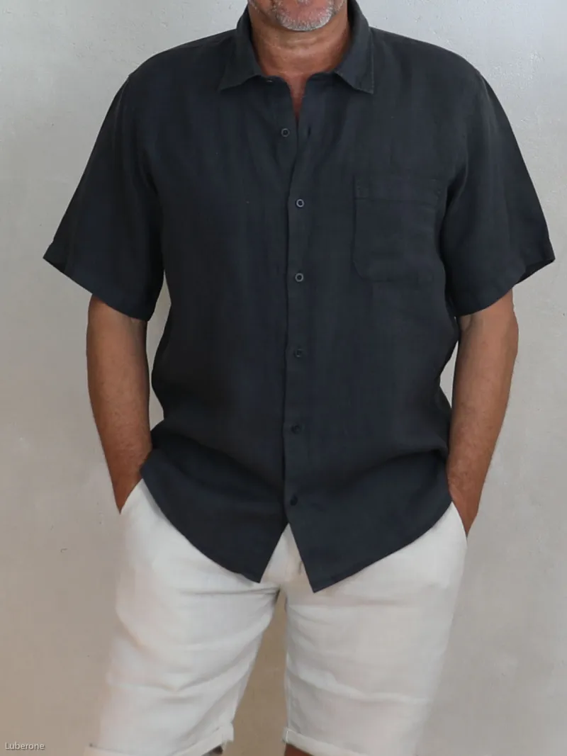 chemise-lin-homme-manches-courtes-anthracite-detail