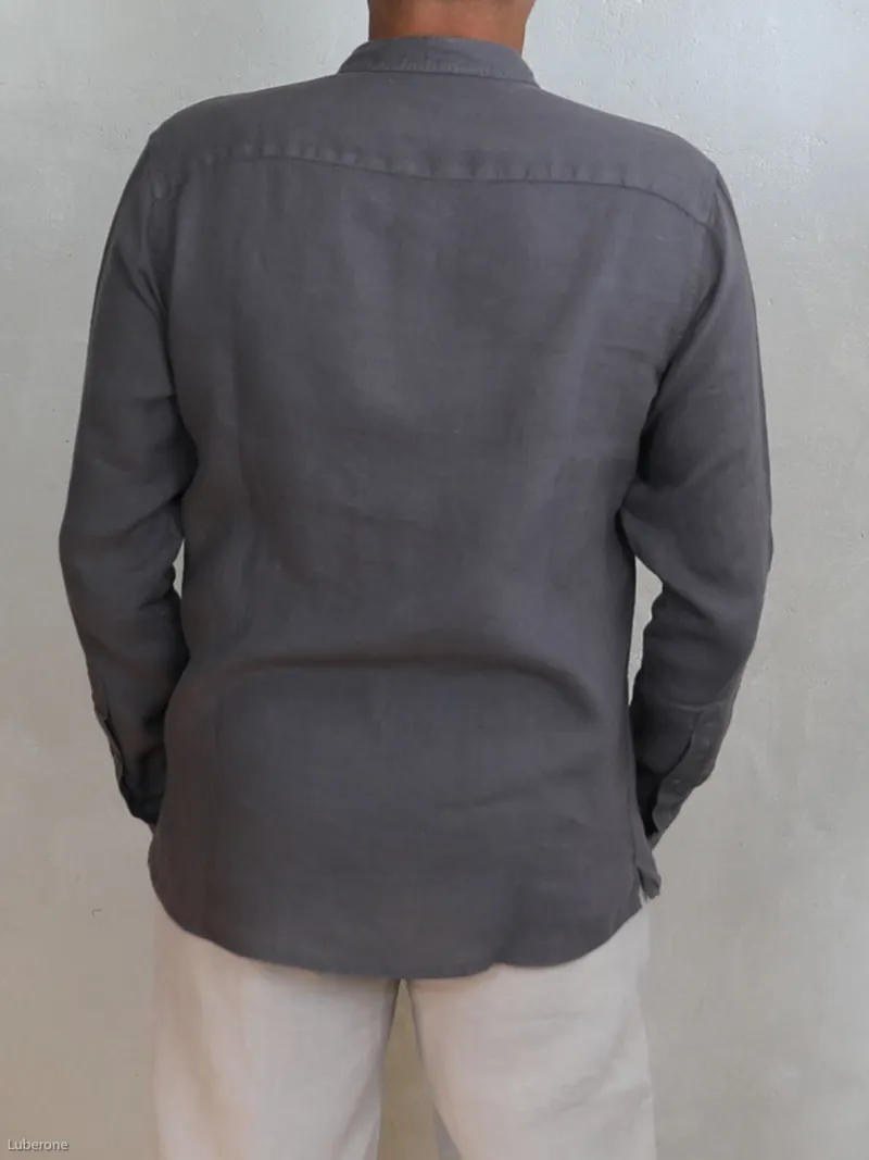 chemise-lin-homme-sans-col-taupe-dos