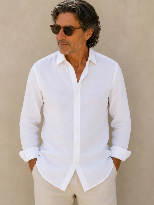 Luberone Bonnieux chemise en lin homme blanche avec col et manches longues vue de face