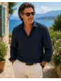Men's long sleeve navy linen shirt by Luberone front view