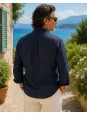 Chemise en lin homme manches longues marine Luberone vue de dos