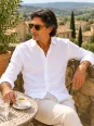 Men's white linen long sleeve shirt on a Provençal lifestyle