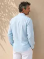 Men's sky blue linen long sleeve shirt with collar – back view