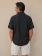 Men's anthracite linen short sleeve shirt with collar – back view