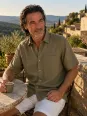 Man wearing a khaki linen short sleeve shirt in the Luberon