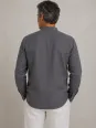 Men's taupe band collar linen shirt – back view