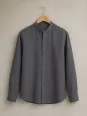 Men's taupe band collar linen shirt on hanger