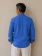 Men's royal blue band collar linen shirt – back view