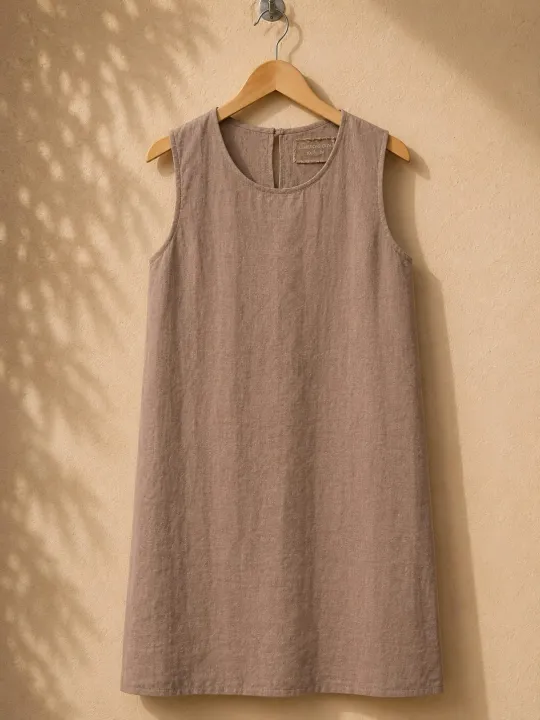 Robe en lin femme café sans manches Lourmarin sur cintre